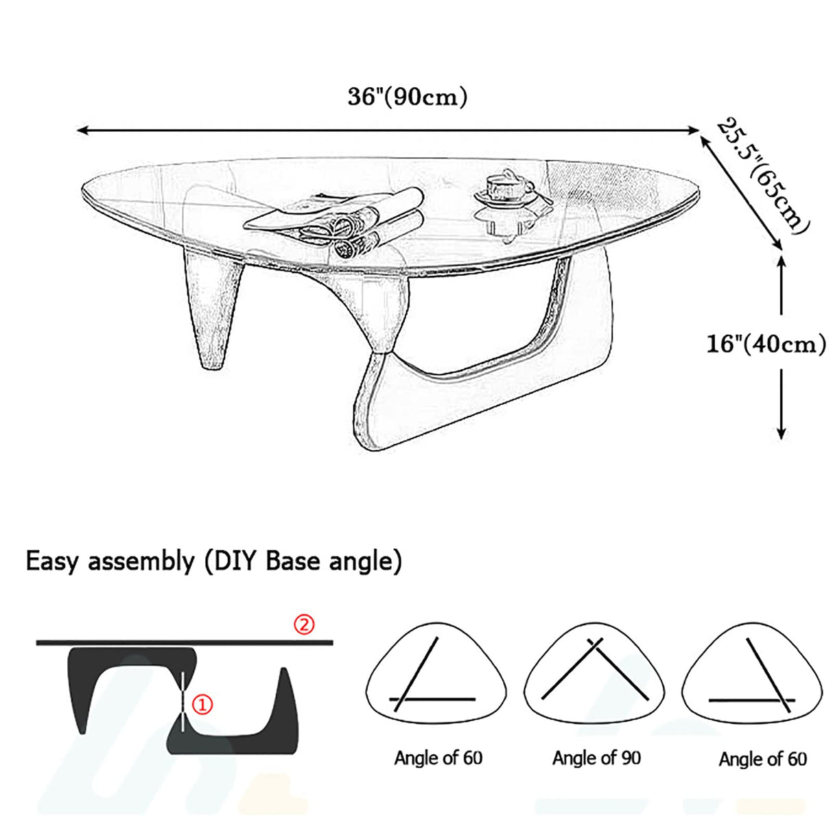 Triangle Coffee Table, Mid-Century Modern Coffee Table Wood Base Glass top