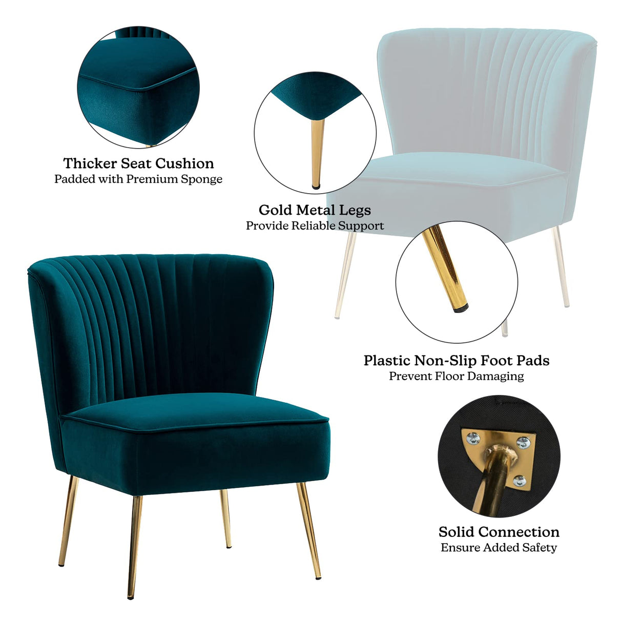 Modern Upholstered Cute Side Chair with Gold Metal Legs