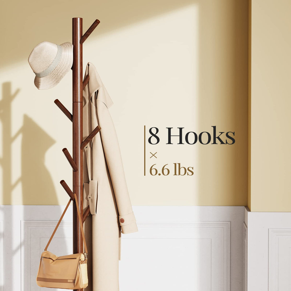 Coat Rack, Coat Rack Freestanding with 3 Adjustable Coat Tree and 8 Hooks