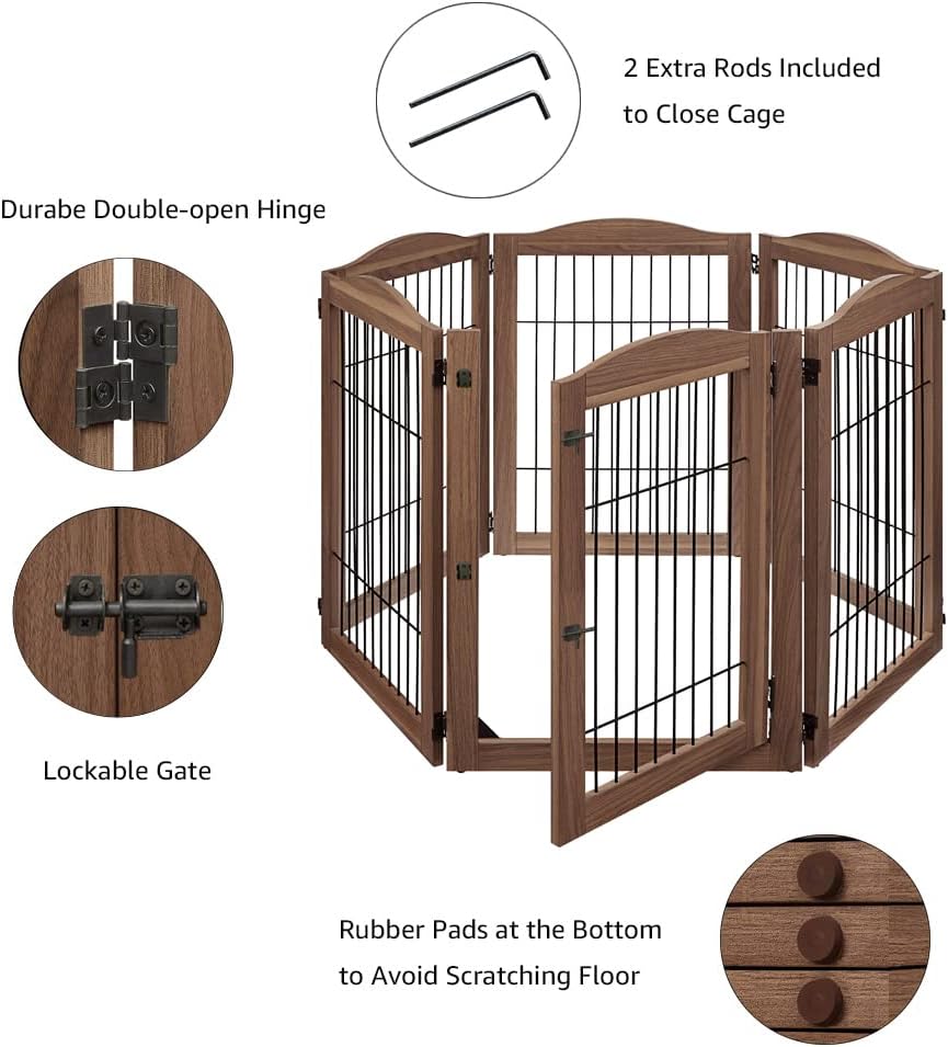 Extra Wide Dog Gate and Pet Playpen, Free Standing Tall Dog Fence
