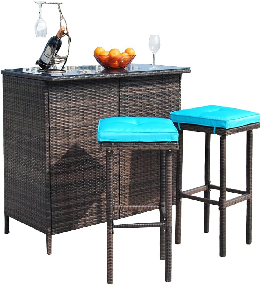3PCS Patio Bar Set with Stools