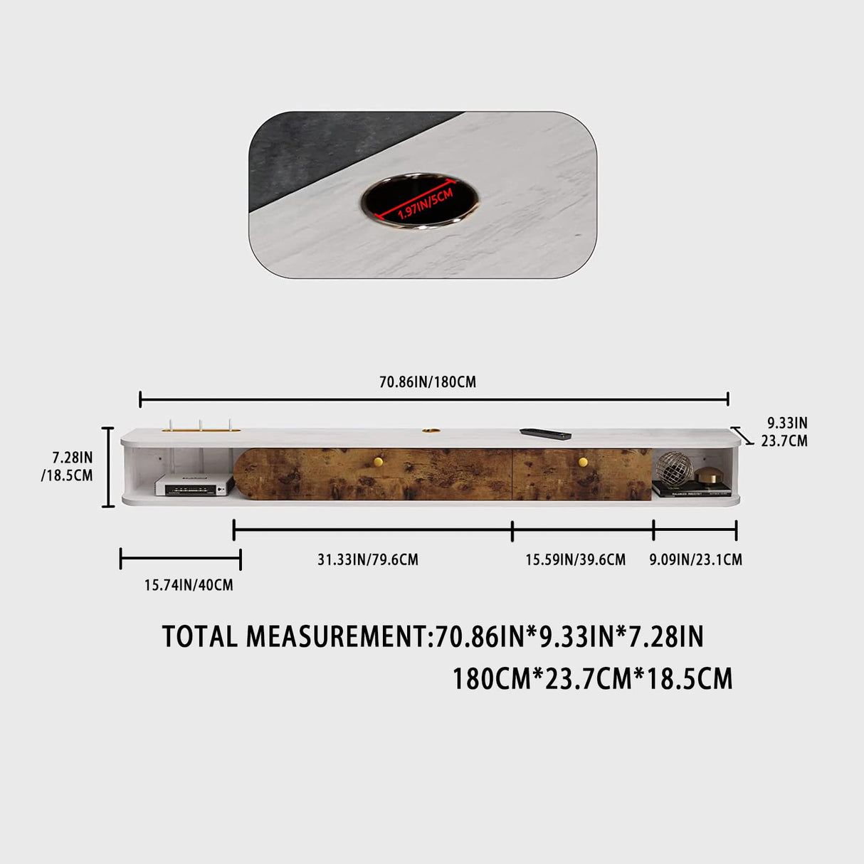 Floating TV Unit, 71'' Wall Mounted TV Cabinet, Floating Shelves
