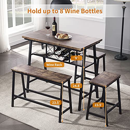 4-Piece Counter Height Dining Room Table Set, Bar Table with One Bench and Two Stools