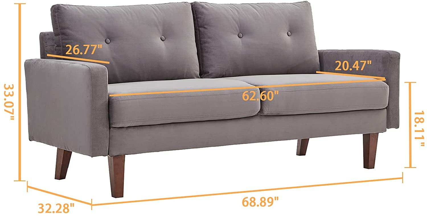 69" Modern Cream Love Seats Sofa Couch Furniture, Velvet Fabric Mid Century Couch