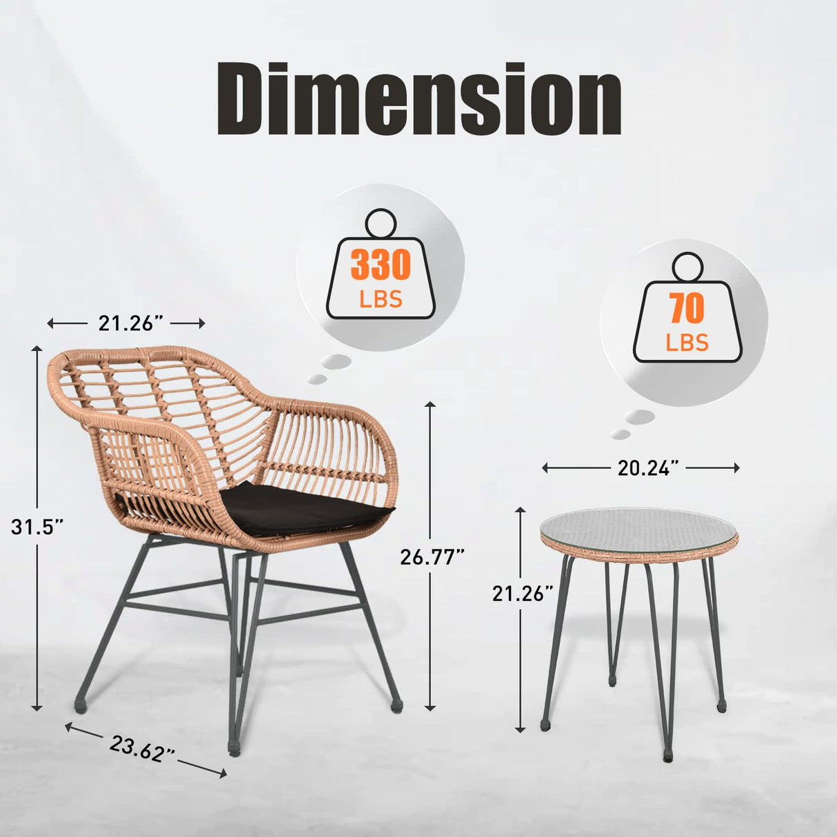 3 Piece Patio Bistro Set Outdoor Wicker Conversation Chair Sets