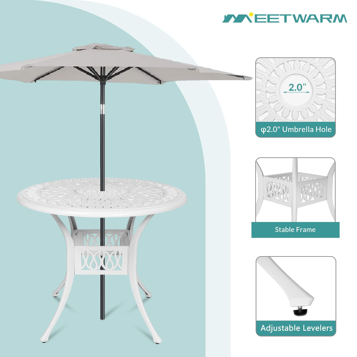 35.4" Round Patio Dinning Table, Outdoor Cast Aluminum Dinning Table