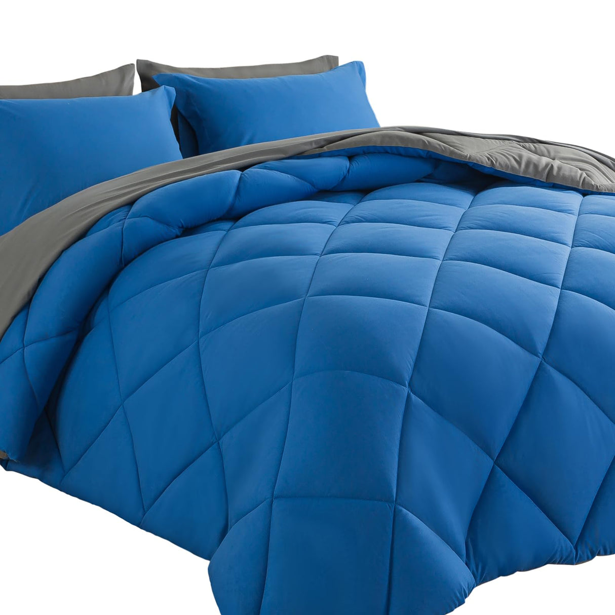 Bed in a Bag Queen Comforter Sets 7pcs All Season Solid Down Alternative Bedding Sets