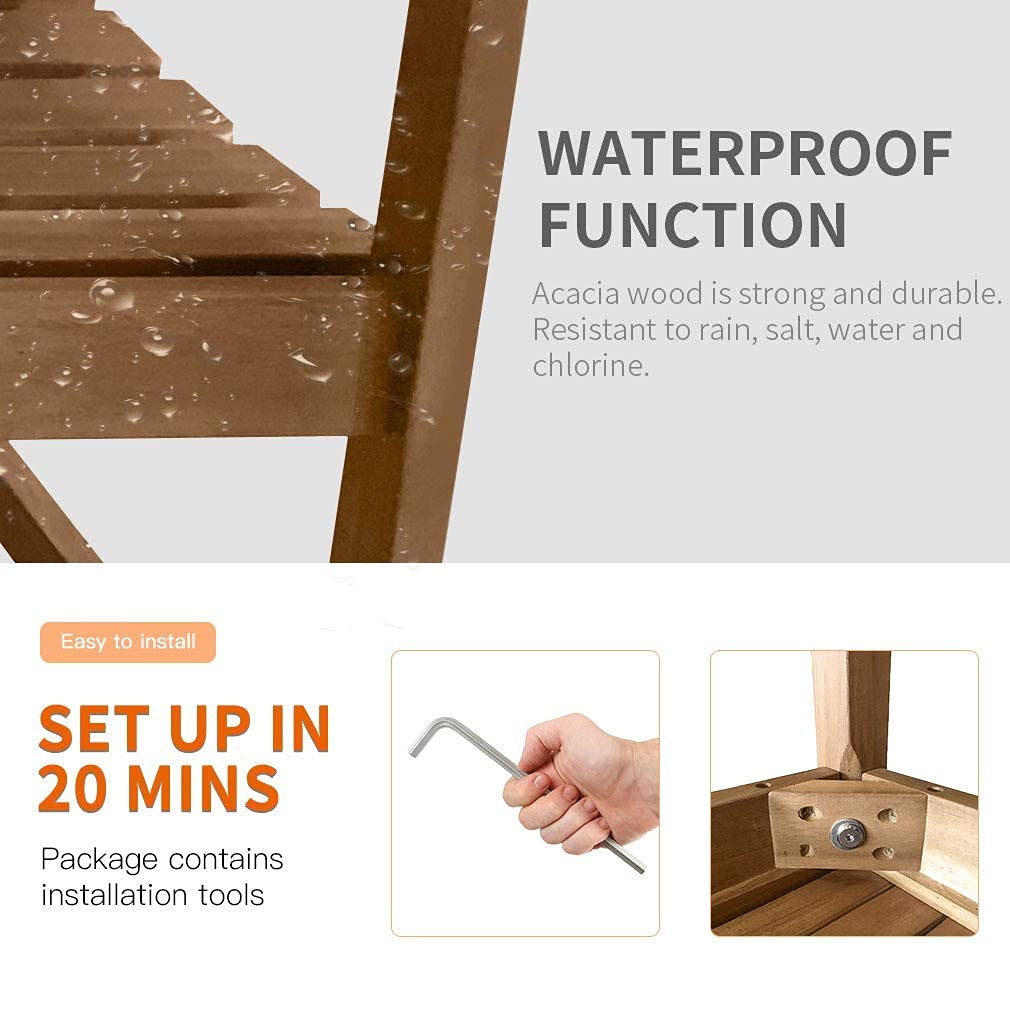 Patio Garden Armrests Sturdy Acacia Front Porch Chair 705Lbs Weight Capacity