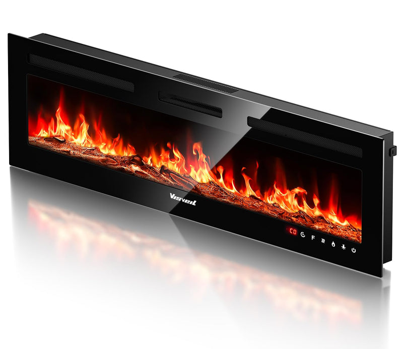 Electric Fireplace 60Inch,Realistic Flame Electric Fireplace Heater, Log Set/Crystal Flames