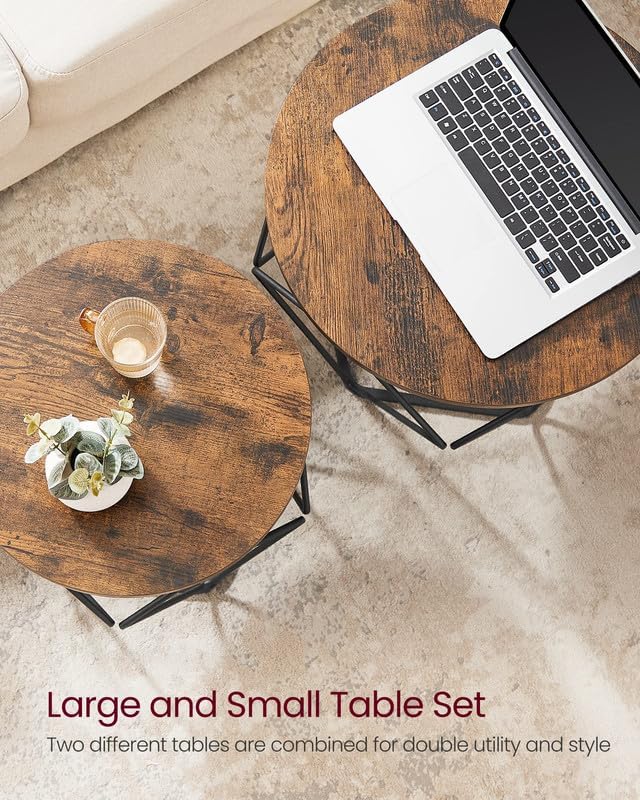 Small Coffee Table Set of 2, Round Coffee Table with Steel Frame
