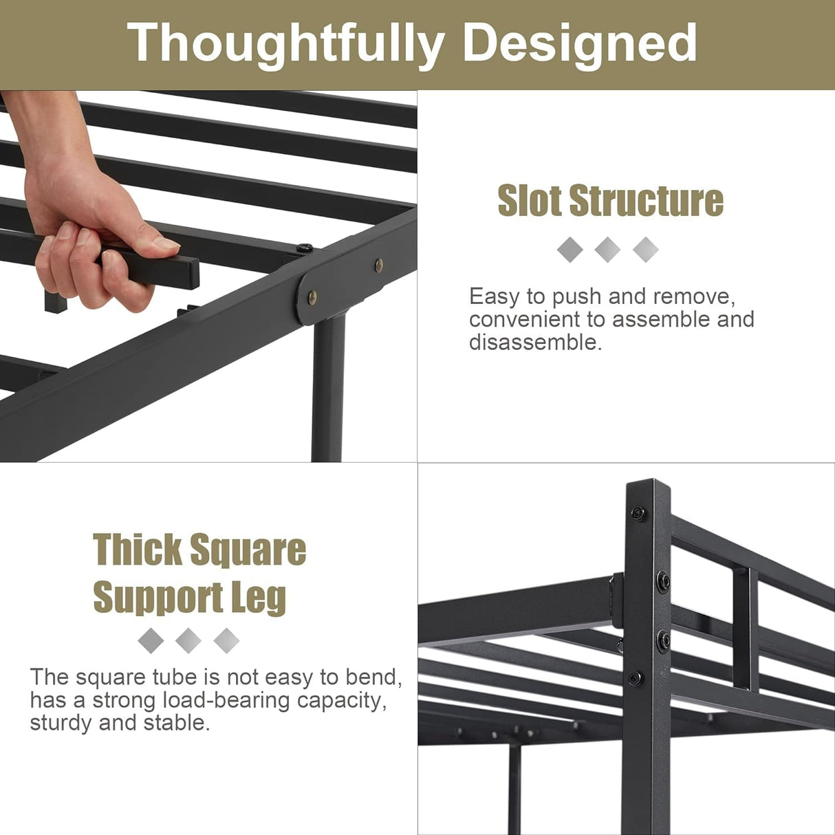 Twin Size Bed Frame with Headboard, Heavy-Duty Platform with Steel Slats Support