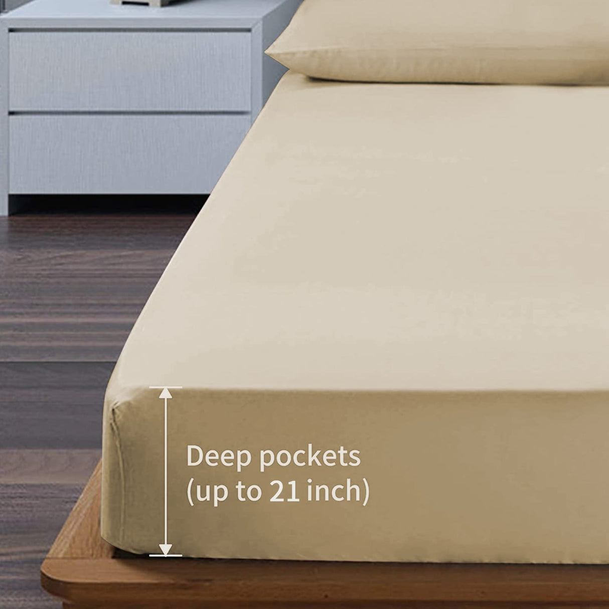 Beige Queen Size Bed Sheets Set Deep Pocket to 21 inches Mattress