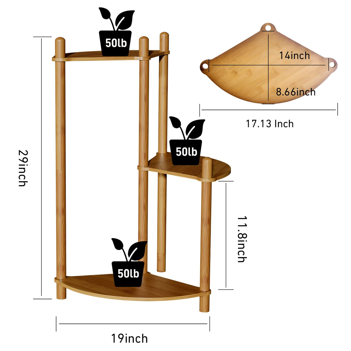 Enisudo 3-Tier Bamboo Plant Stand, Natural Rattan & Walnut Finish