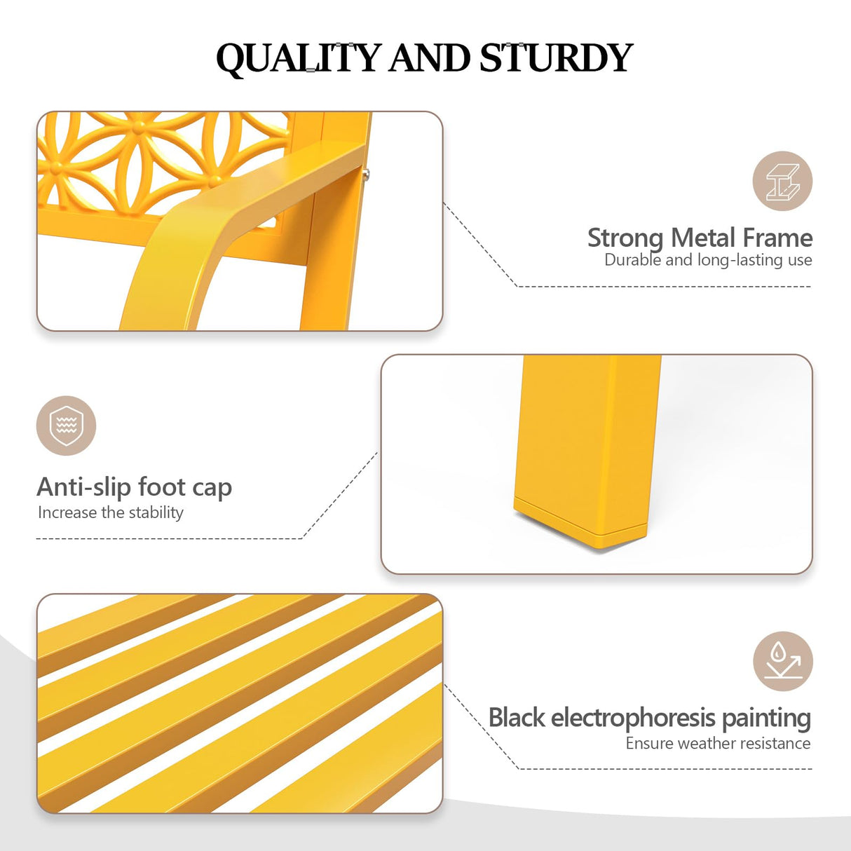 2-3 People Outdoor Bench Metal Waterproof with Beautiful Floral Back