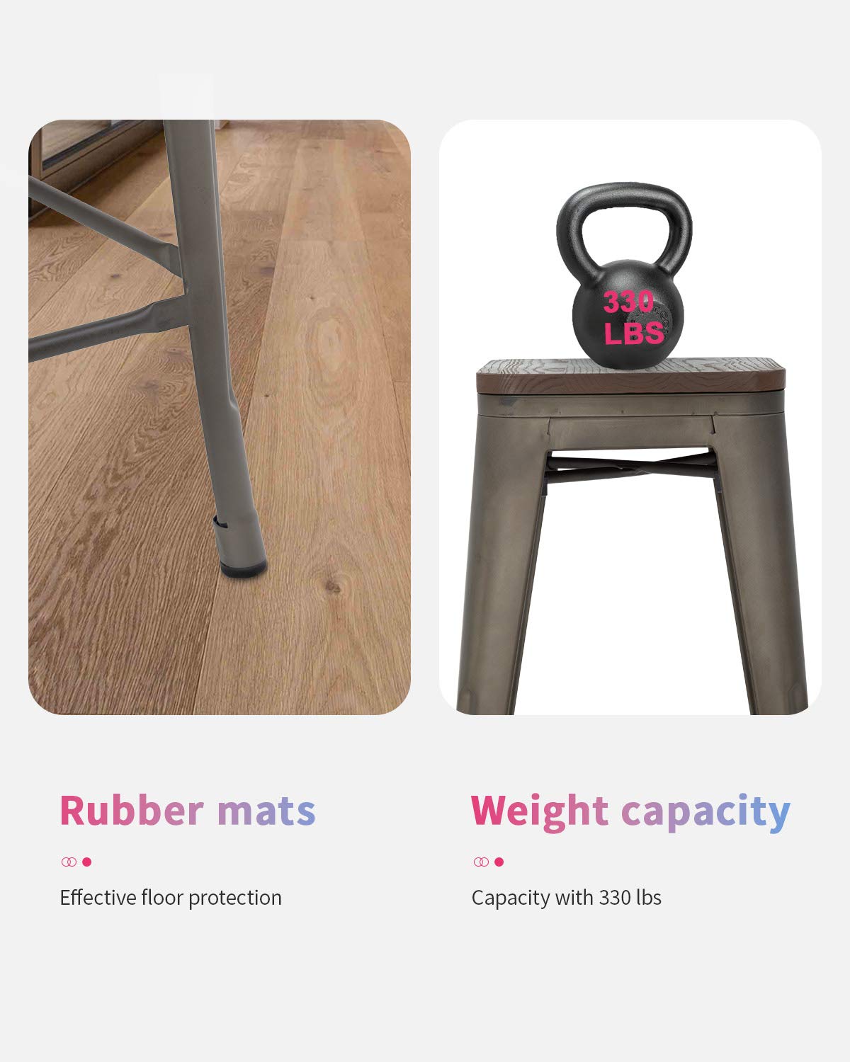 24 Inches Metal Bar Stools Set of 4 Counter Height Wood Seat Barstool Patio Stool