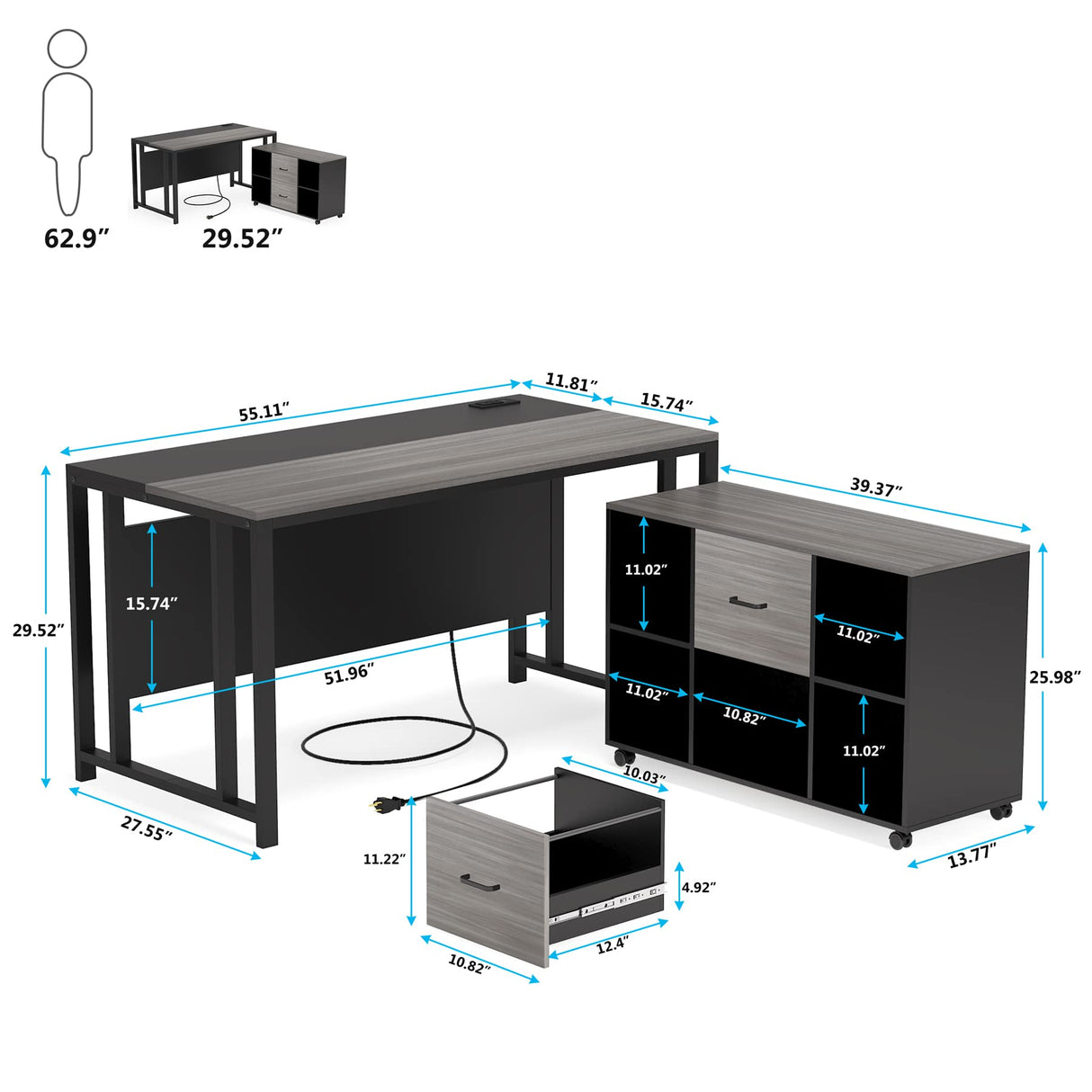 L-Shaped Computer Desk with Power Outlet