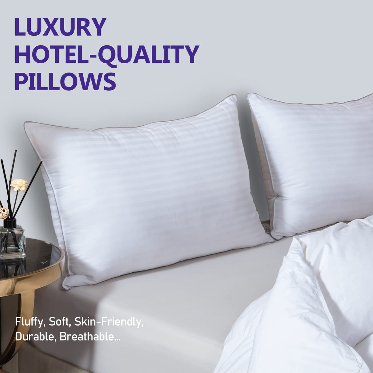 2 Pack Queen Pillows for Sleeping - 100% Breathable Cotton, Soft Plush