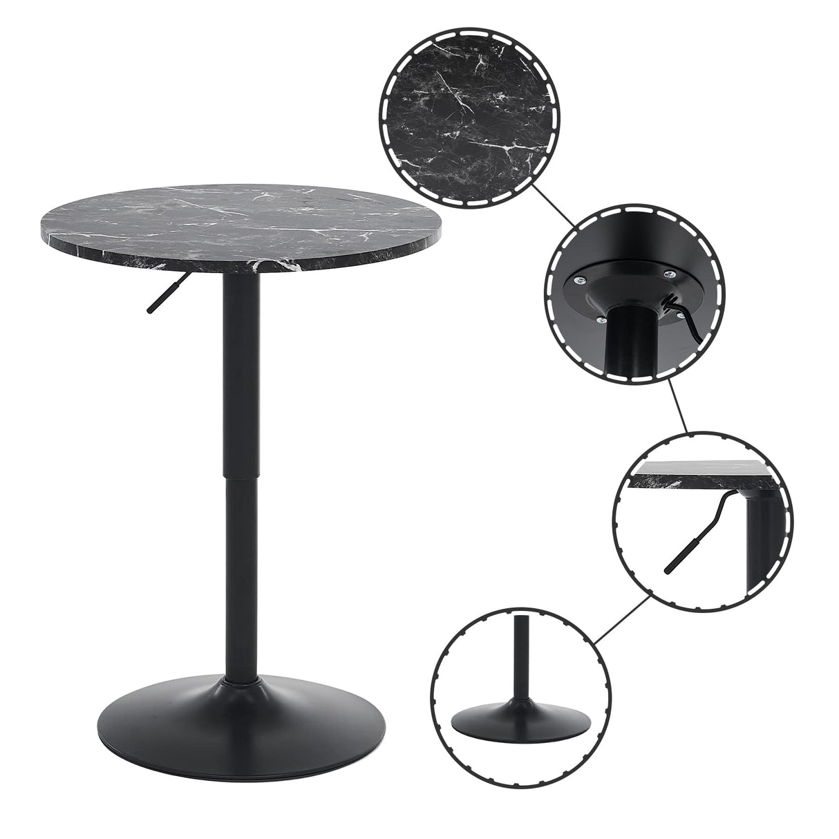 Round Bar Table, Adjustable Table, MDF Top with Black Metal Pole Support