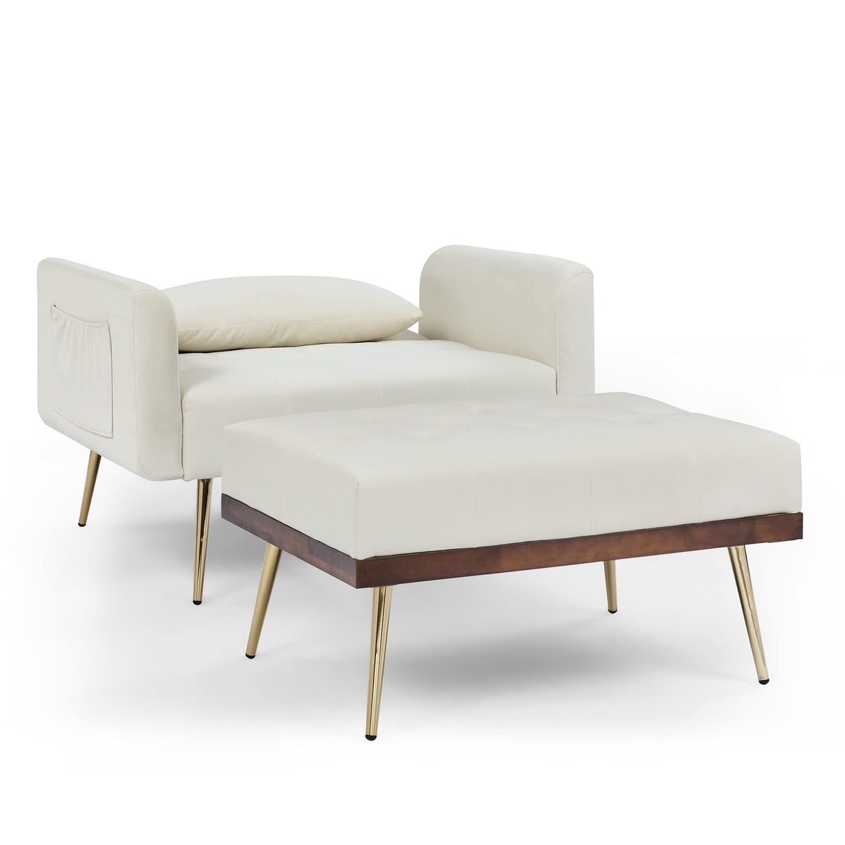 Velvet 2 in 1 Chaise Lounge Chair Indoor with Ottoman, Modern Sofa Bed