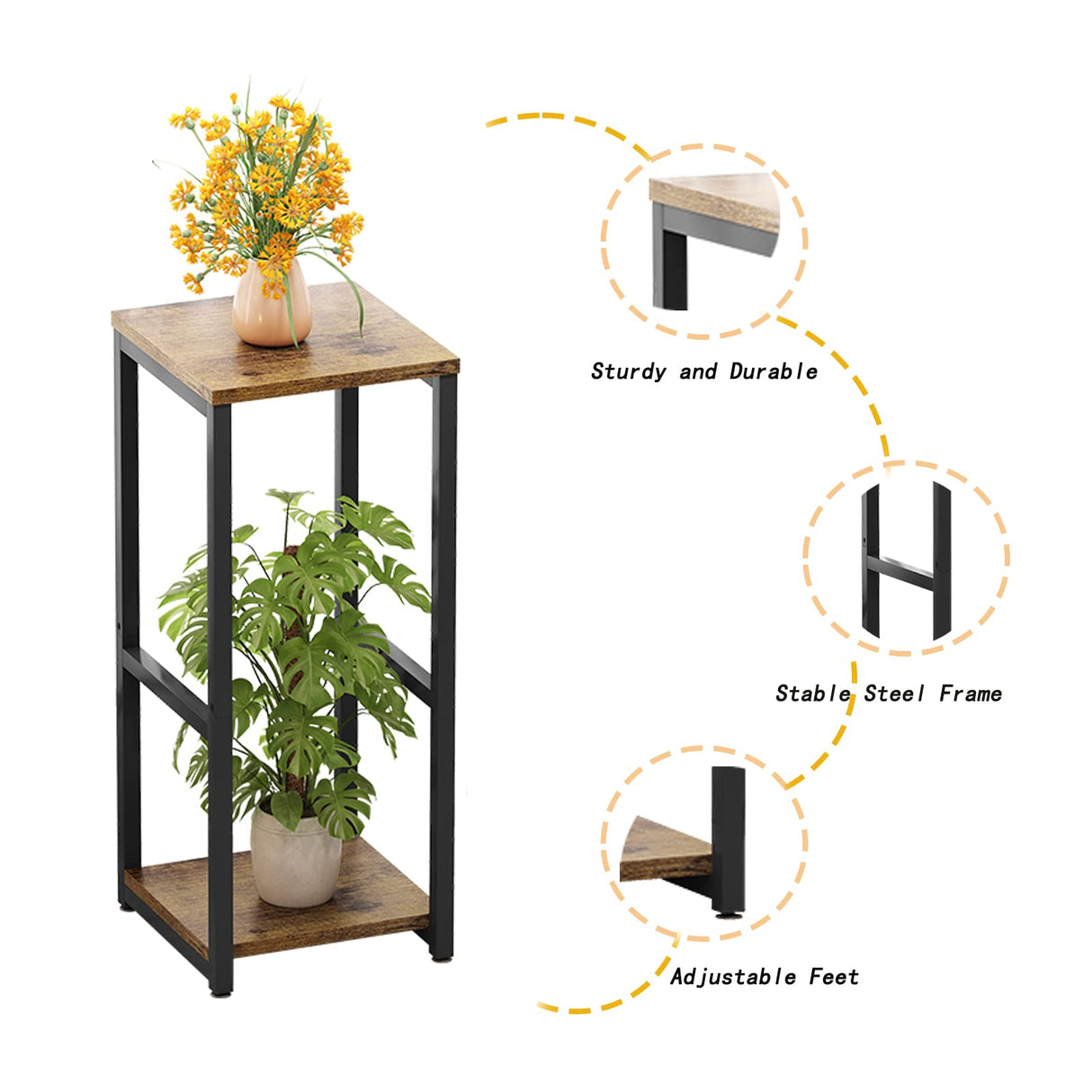 FloraFrame Duo – Sleek 2 Tier Metal & Wood Plant Stand