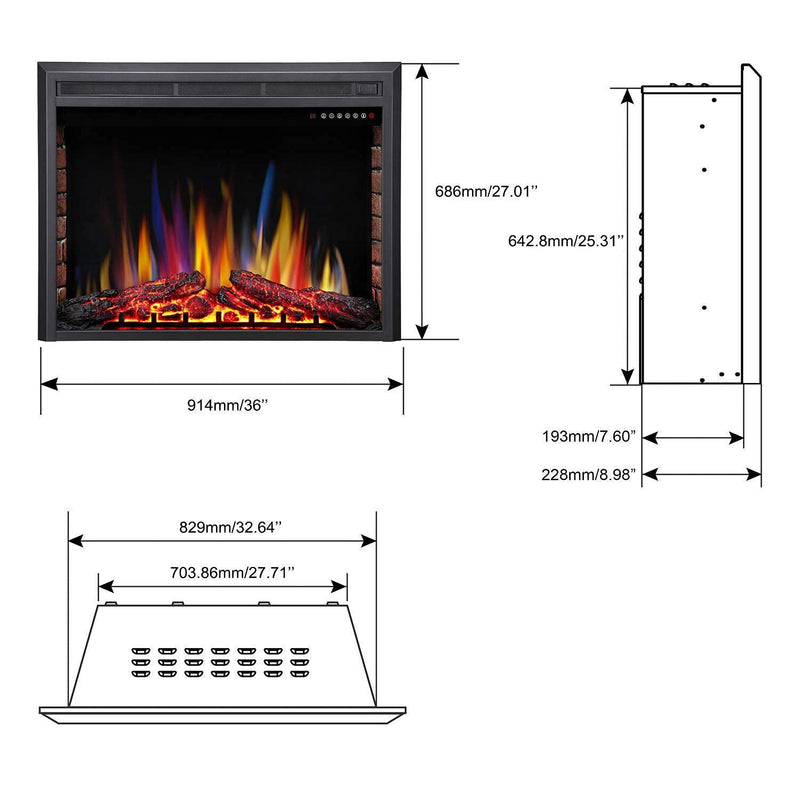 A-36" Electric Fireplace Insert Recessed Electric Stove Heater