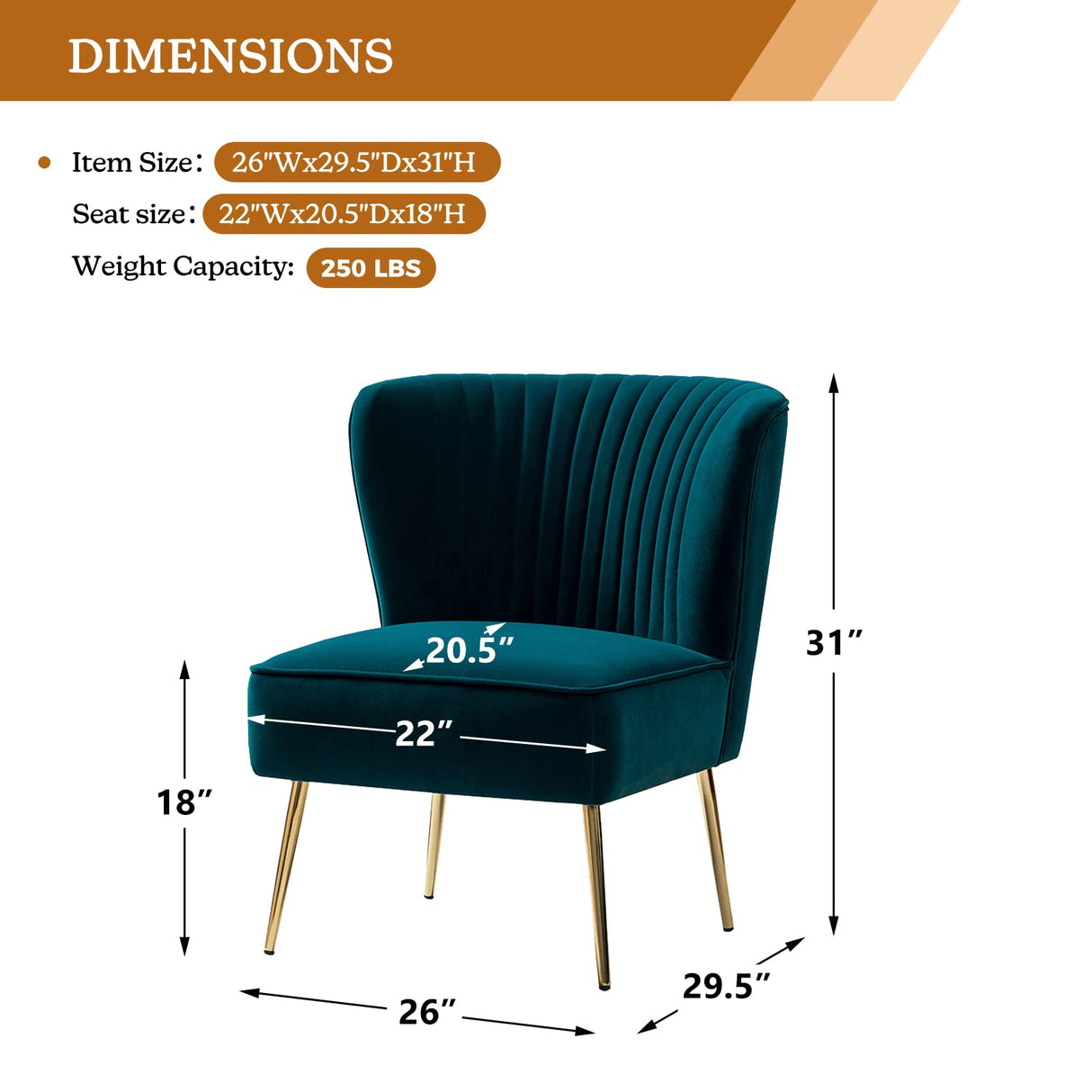 Modern Upholstered Cute Side Chair with Gold Metal Legs