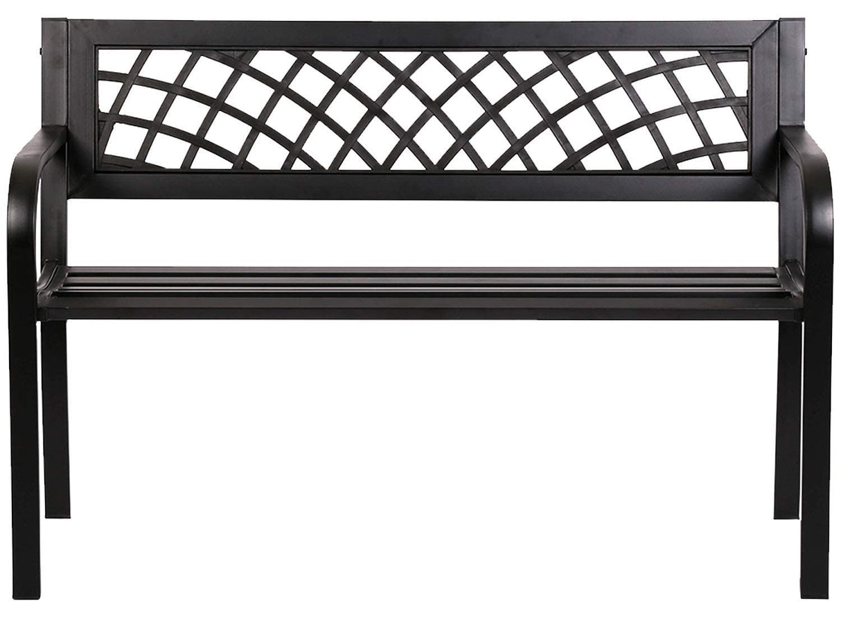 Patio Metal Park Bench with Armrests Sturdy Steel for Yard Porch Entryway