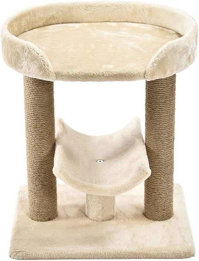 Top Platform Cat Tree With Scratching Post - 18 x 14 x 22 Inches, Beige