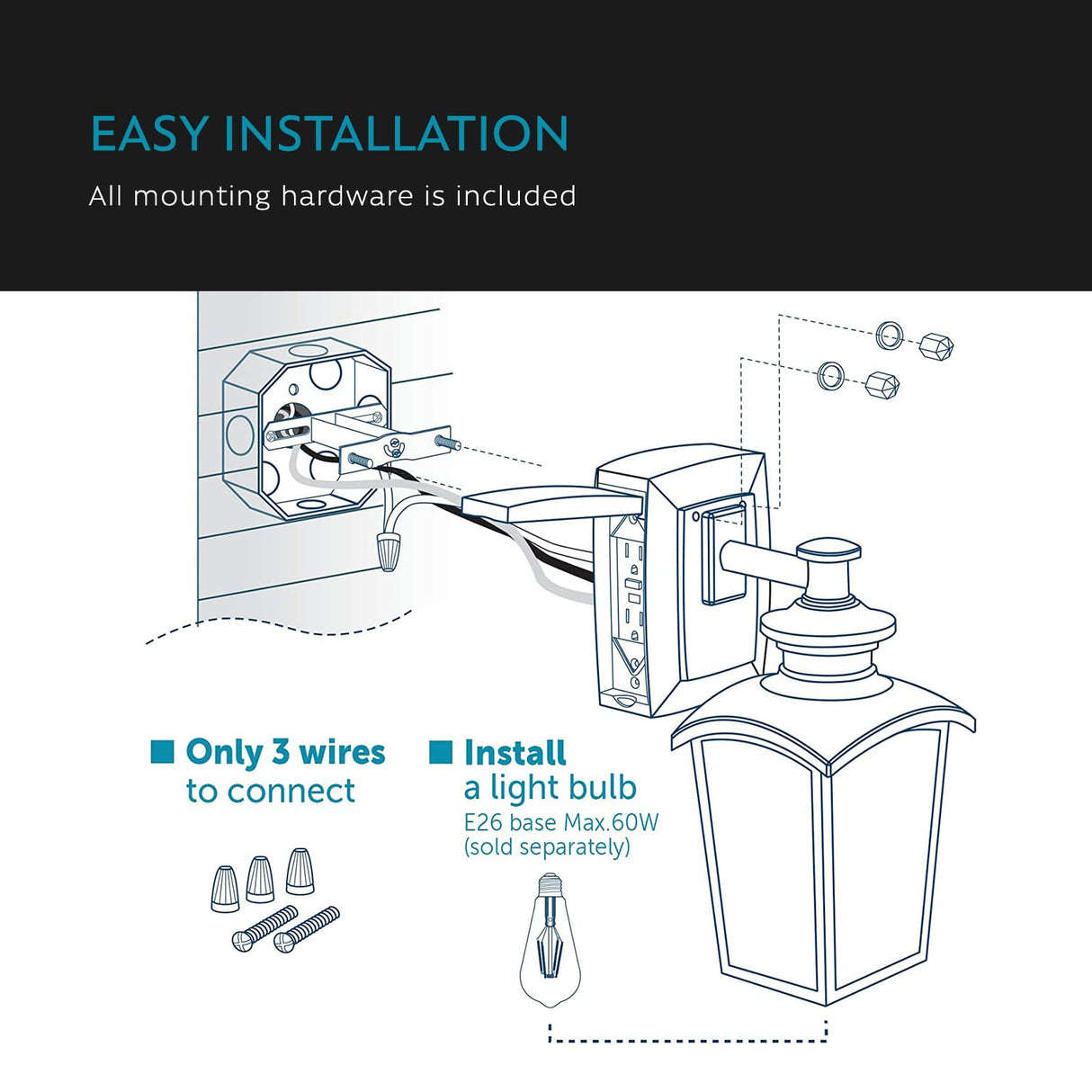 31703 Spence 1-Light Wall Lantern with Glass and Built-in GFCI Outlet