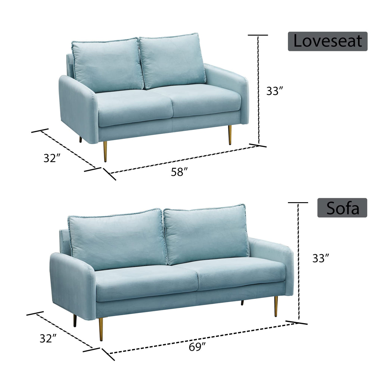 Sofa Tufted Couch with Metal Legs for Living Room