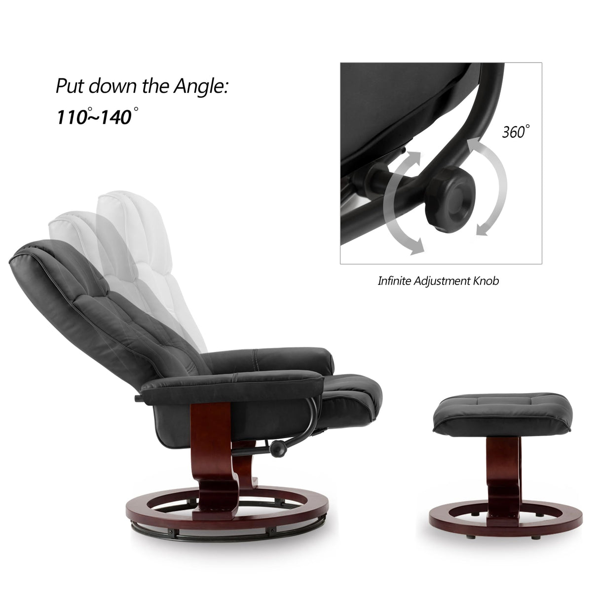 RelaxOrb Leather Recliner with Ottoman – 360° Swivel & Thick Padding