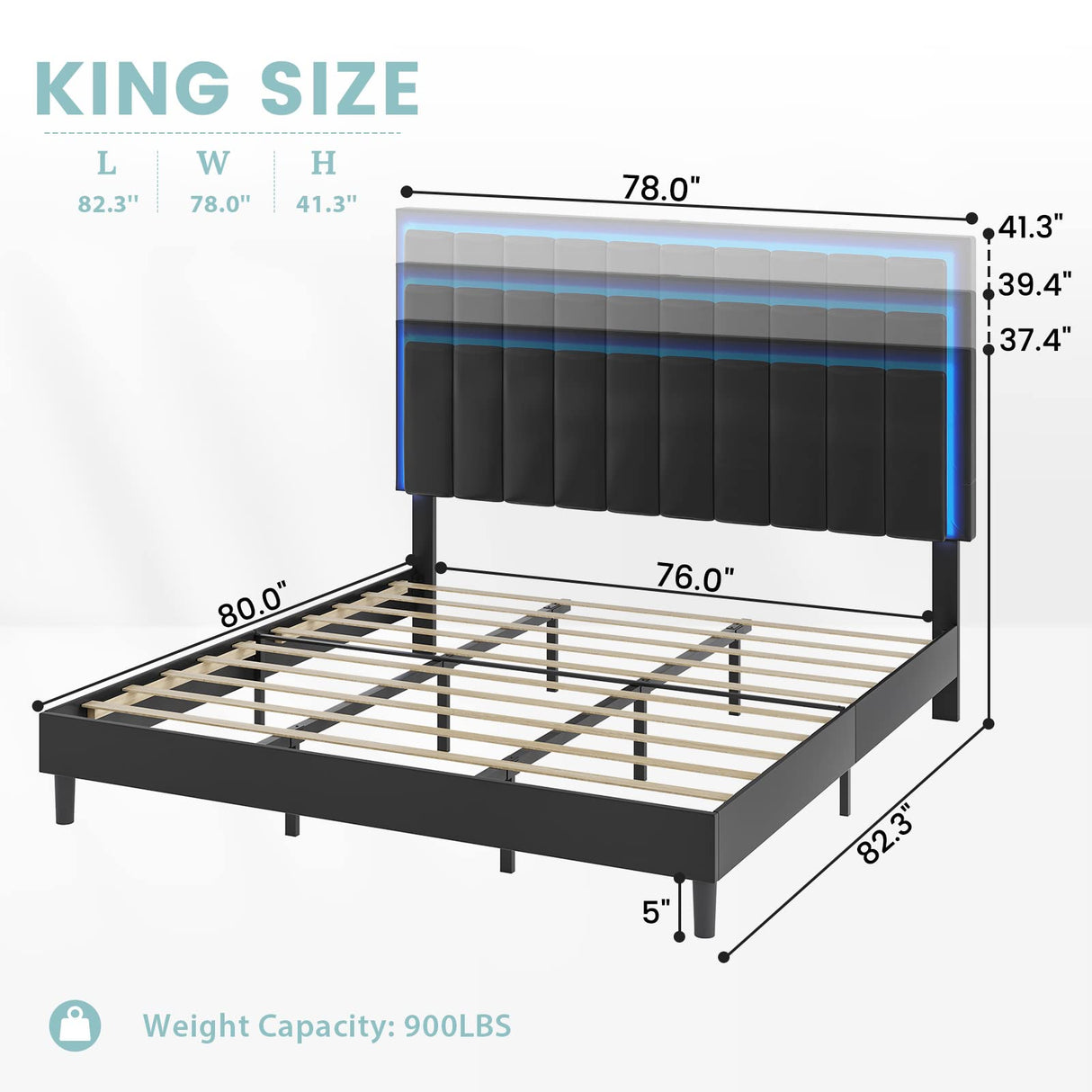 LED Lights Bed Frame – Platform Bed with Adjustable Headboard & USB Ports