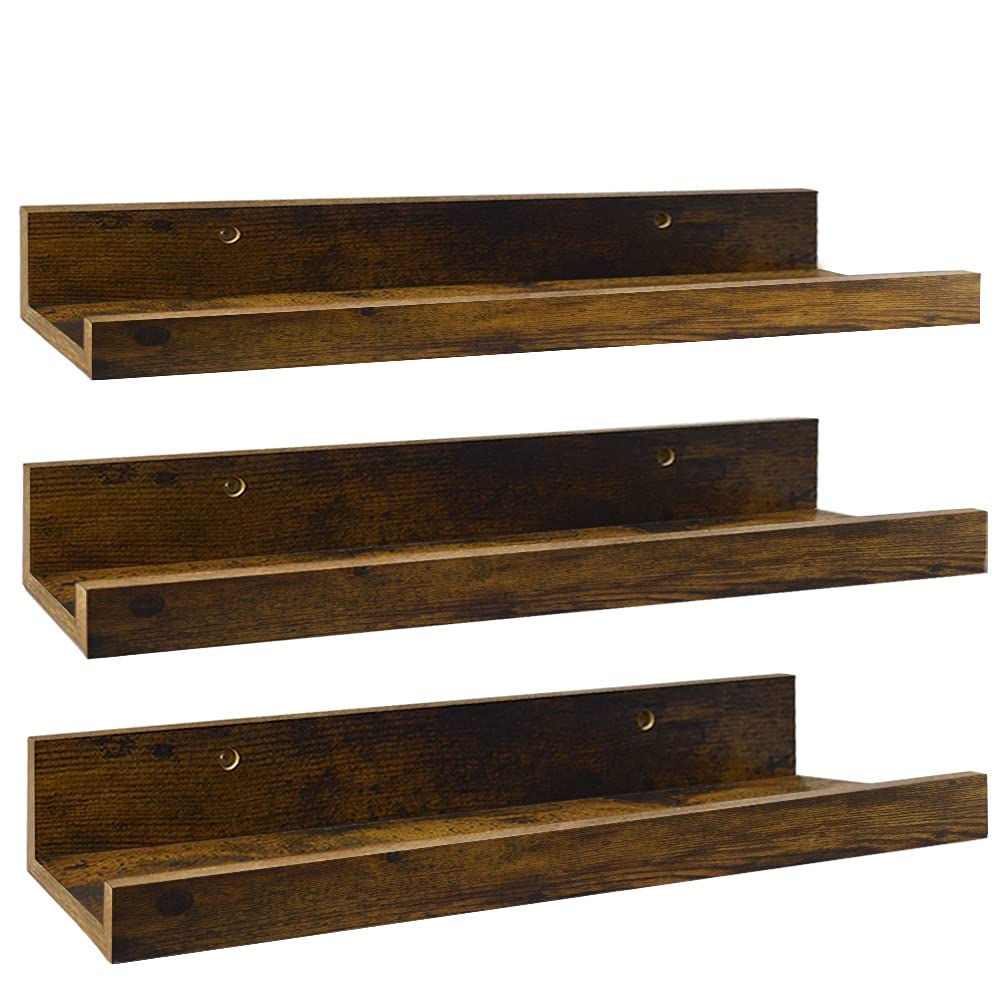 16 Inch Floating Shelves for Wall Set of 3, Wall Mounted Picture Ledge Wooden Wall Shelf