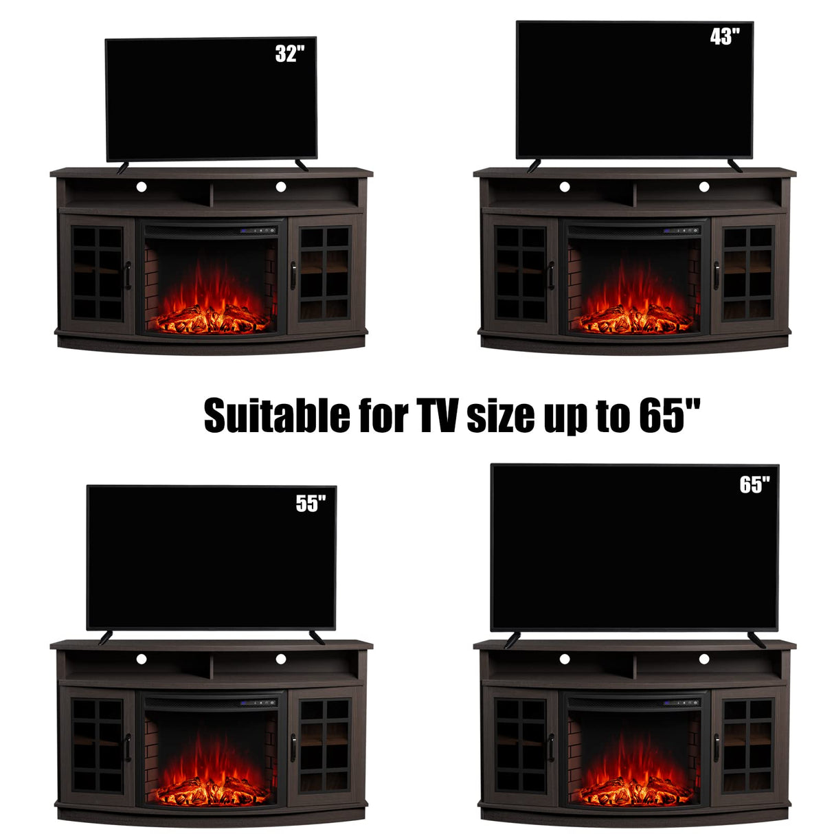 Curved Fireplace TV Stand with 26 Electric Fireplace