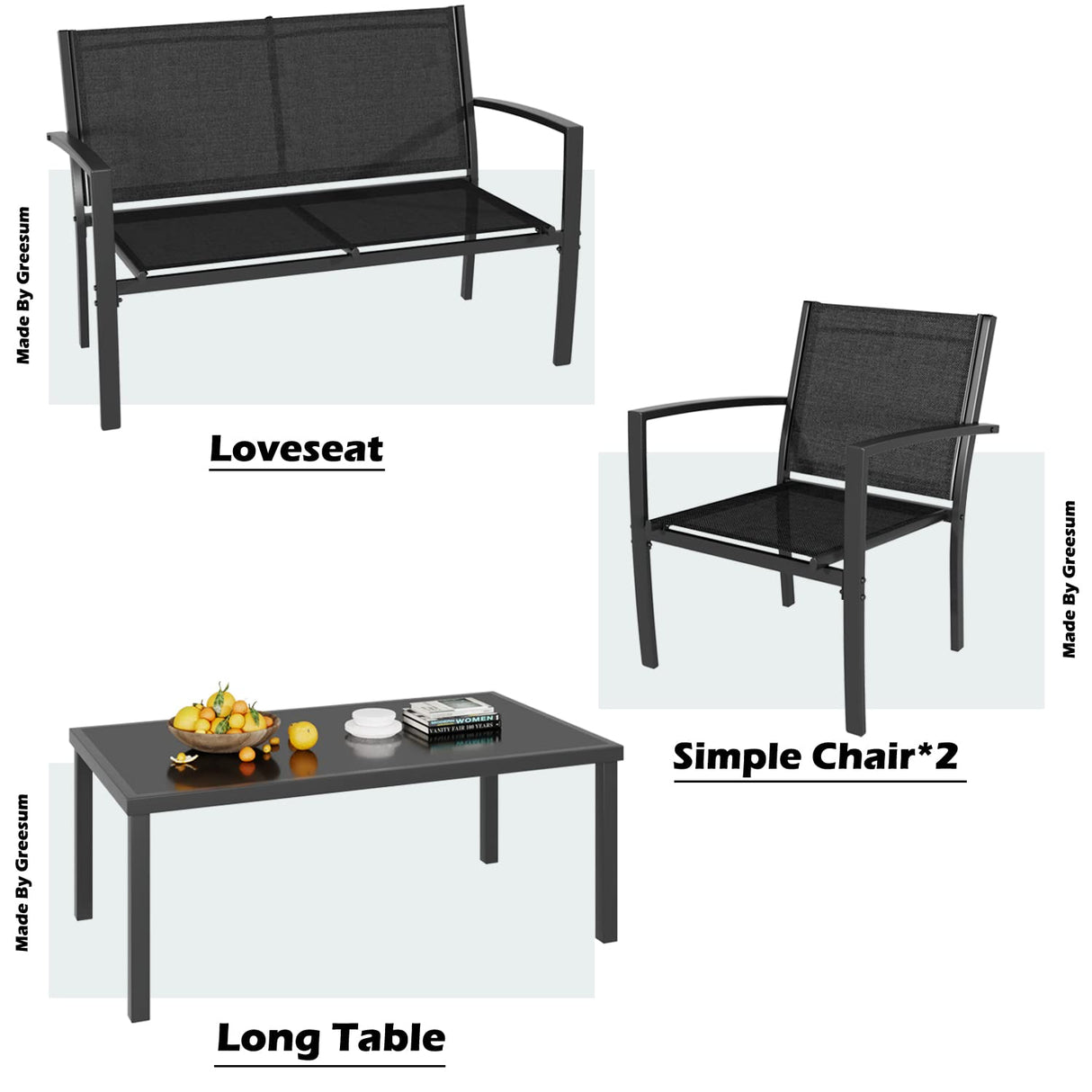 4 Pieces Patio Furniture Set, Outdoor Conversation Sets for Patio