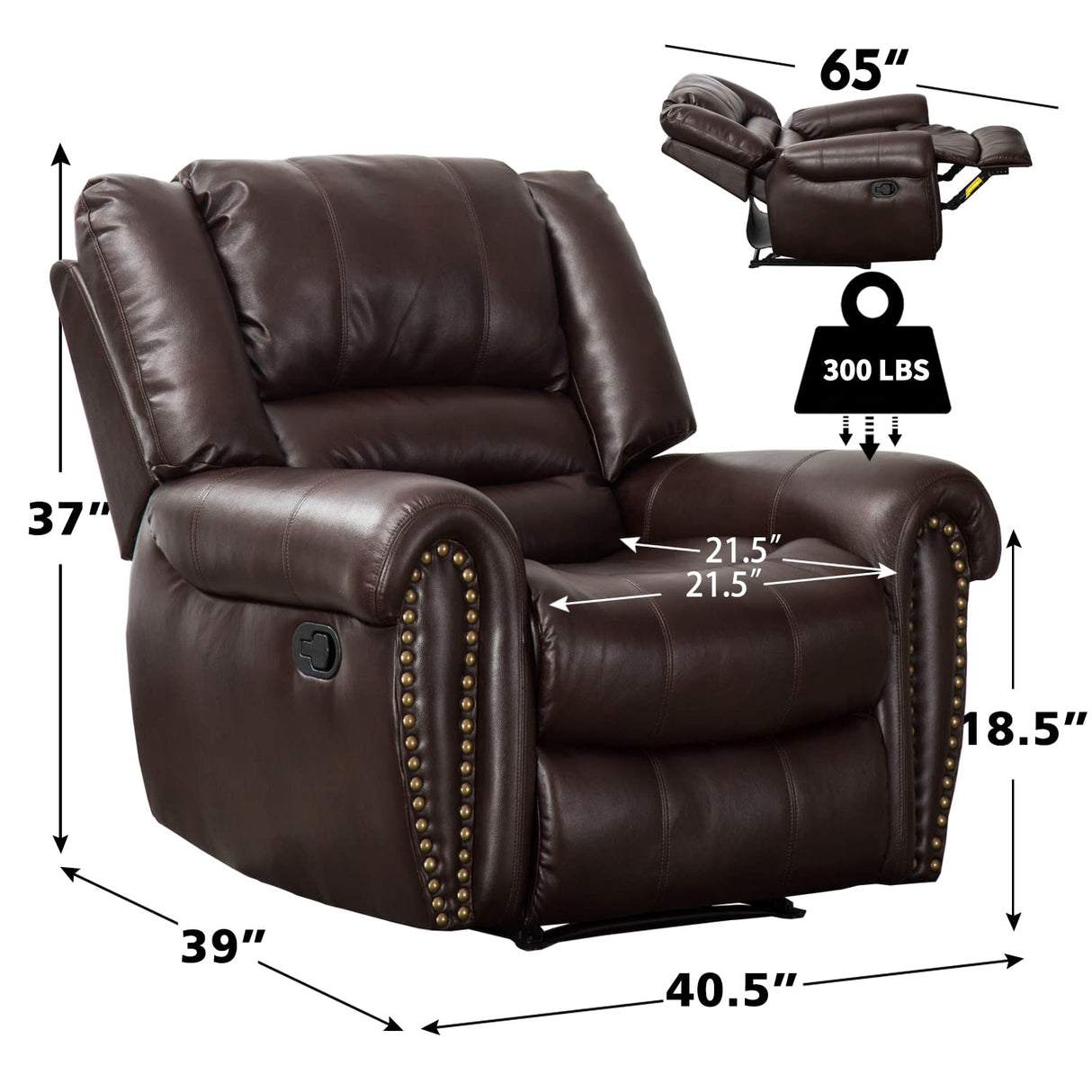 VintaRest Manual Leather Recliner with Overstuffed Backrest
