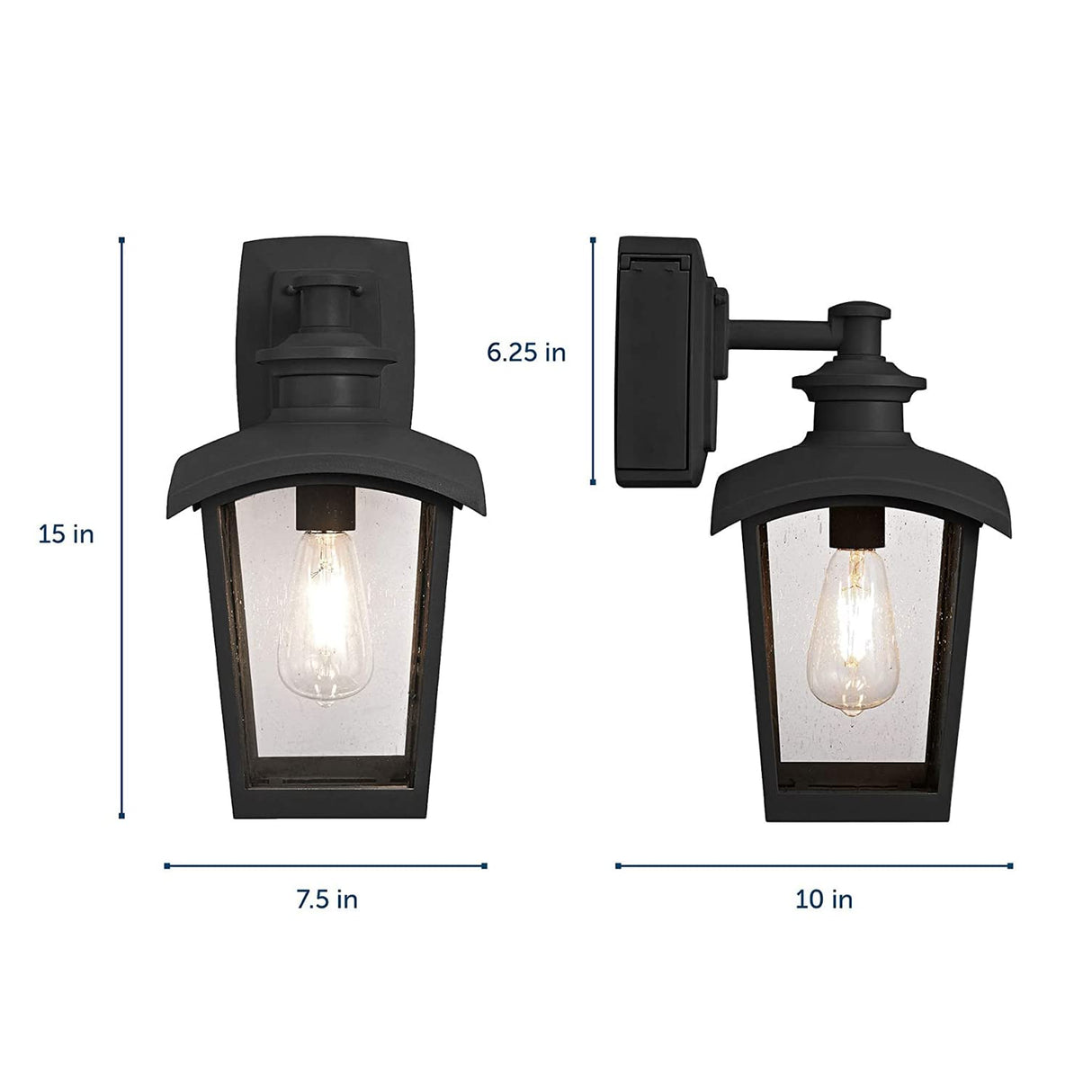 31703 Spence 1-Light Wall Lantern with Glass and Built-in GFCI Outlet