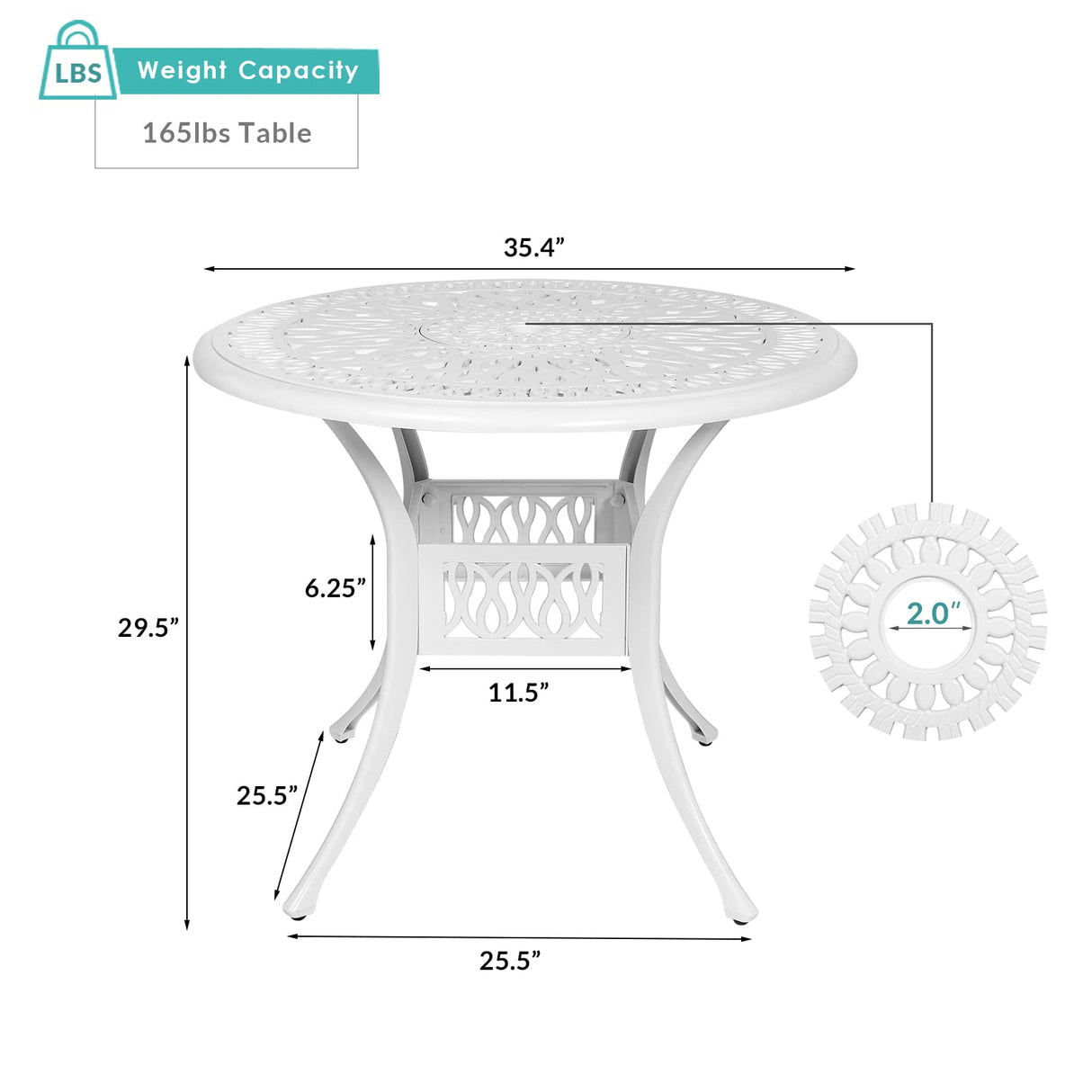35.4" Round Patio Dinning Table, Outdoor Cast Aluminum Dinning Table