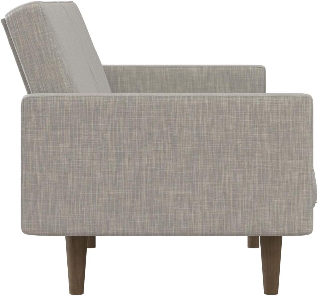 Paxson Convertible Futon Couch Bed with Linen Upholstery and Wood Legs