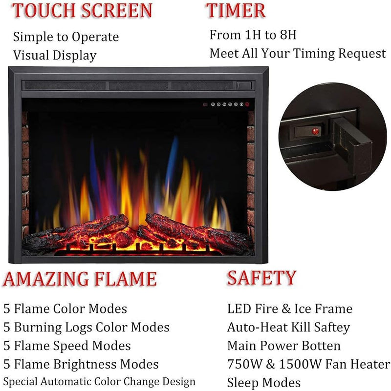 A-36" Electric Fireplace Insert Recessed Electric Stove Heater