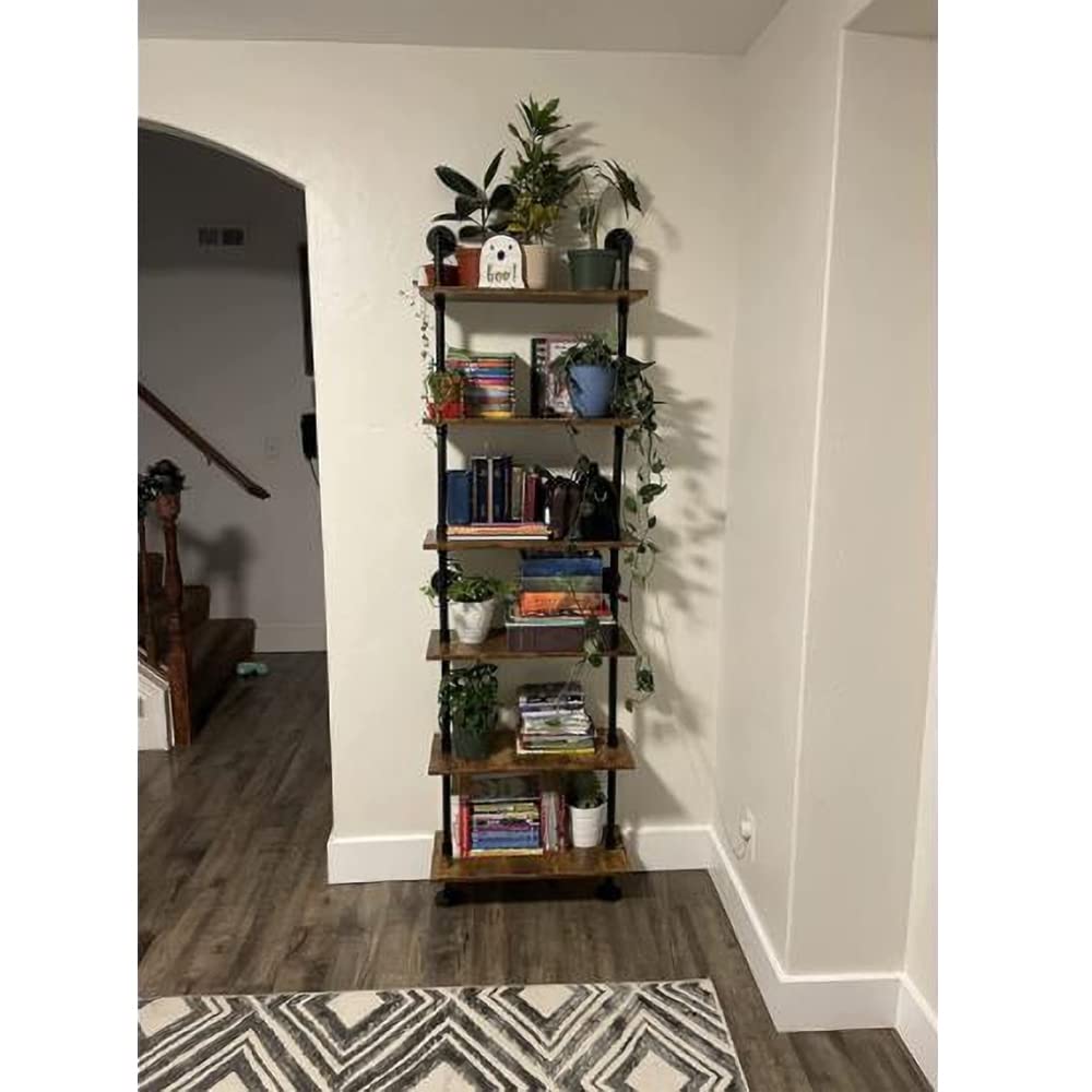 Industrial Pipe Shelving, 6-Tier Pipe Shelves Ladder Shelf, Modern Bookcase