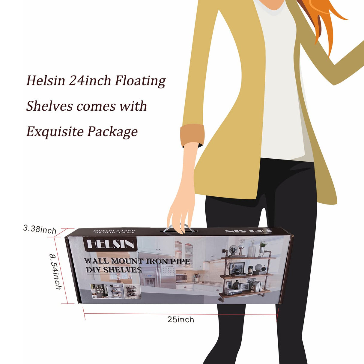 3 Tier Industrial Pipe Shelf Rustic Wood Floating Shelves, Wall Display Bookshelf