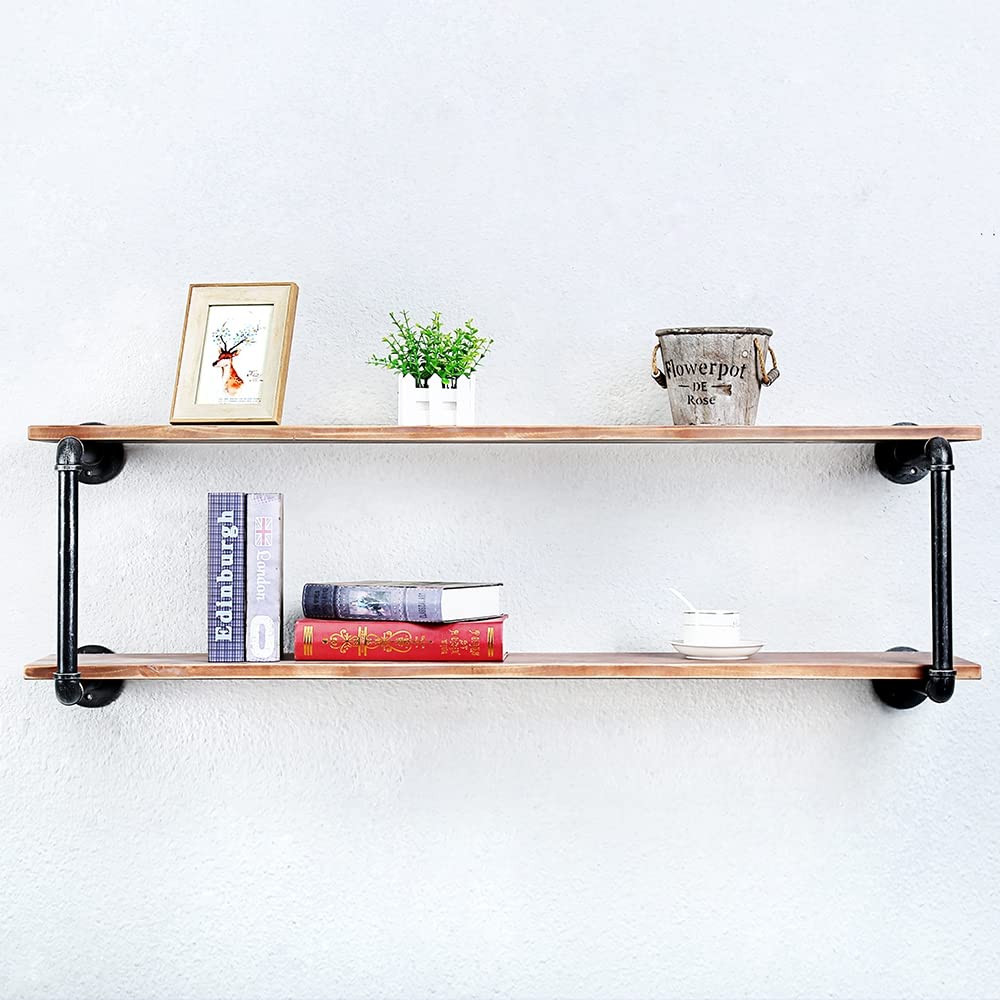Floating Shelves for Wall Industrial Pipe Shelving, Pipe Shelves with Wood Shelf