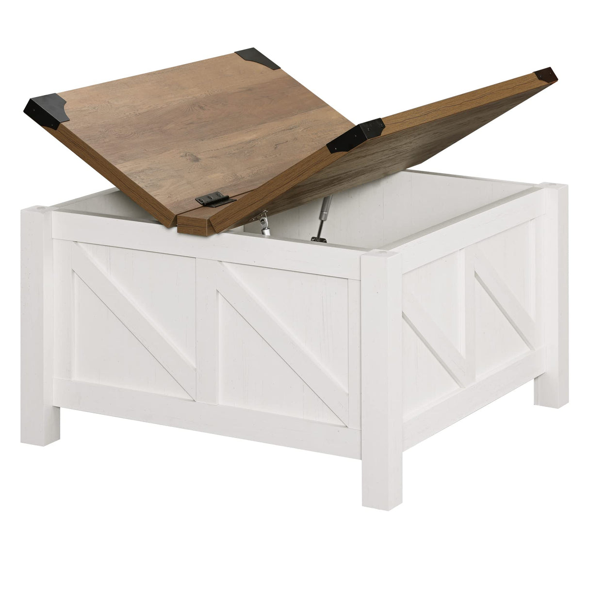 Square Wood Center Table with Gas Struts Lift-Top for Extra Large Hidden Storage