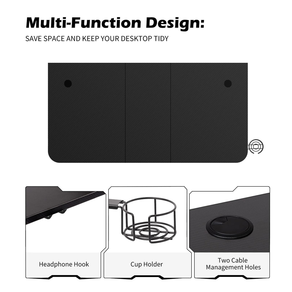 Gaming Desk Large Surface 63’’x31.5’’ with Cup Holder