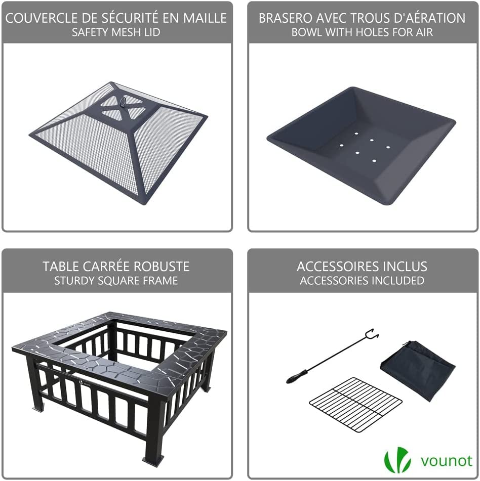 Fire Table 32 inch Square Firepit Multifunctional Outdoor Fireplace