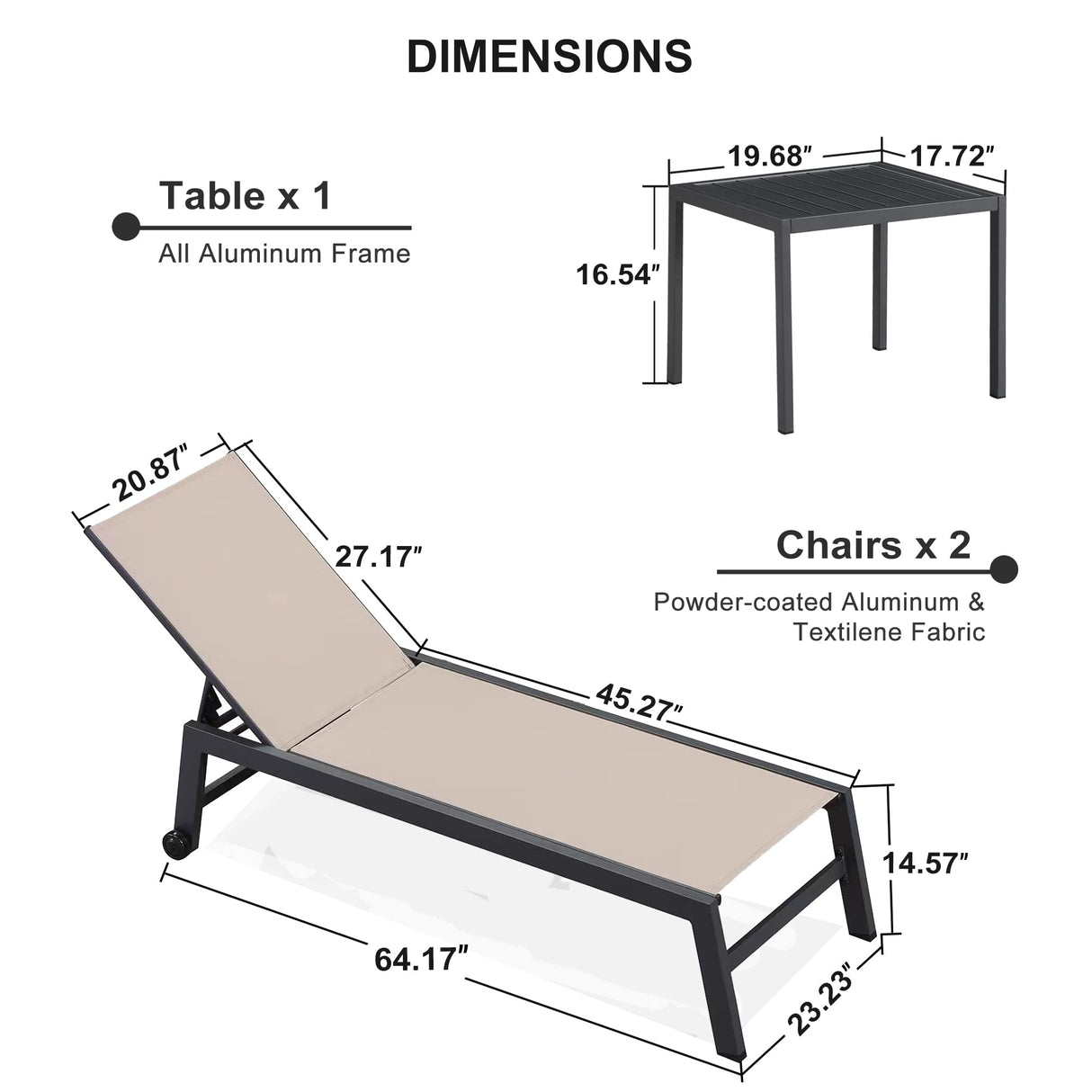 Patio Chaise Lounge Set 4 Pieces Aluminum Outdoor Lounge Chairs