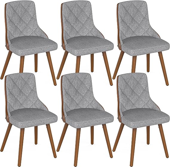 Dining Chairs Set of 6, Mid Century Modern PU Leather Kitchen Chairs