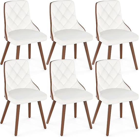 Dining Chairs Set of 6, Mid Century Modern PU Leather Kitchen Chairs