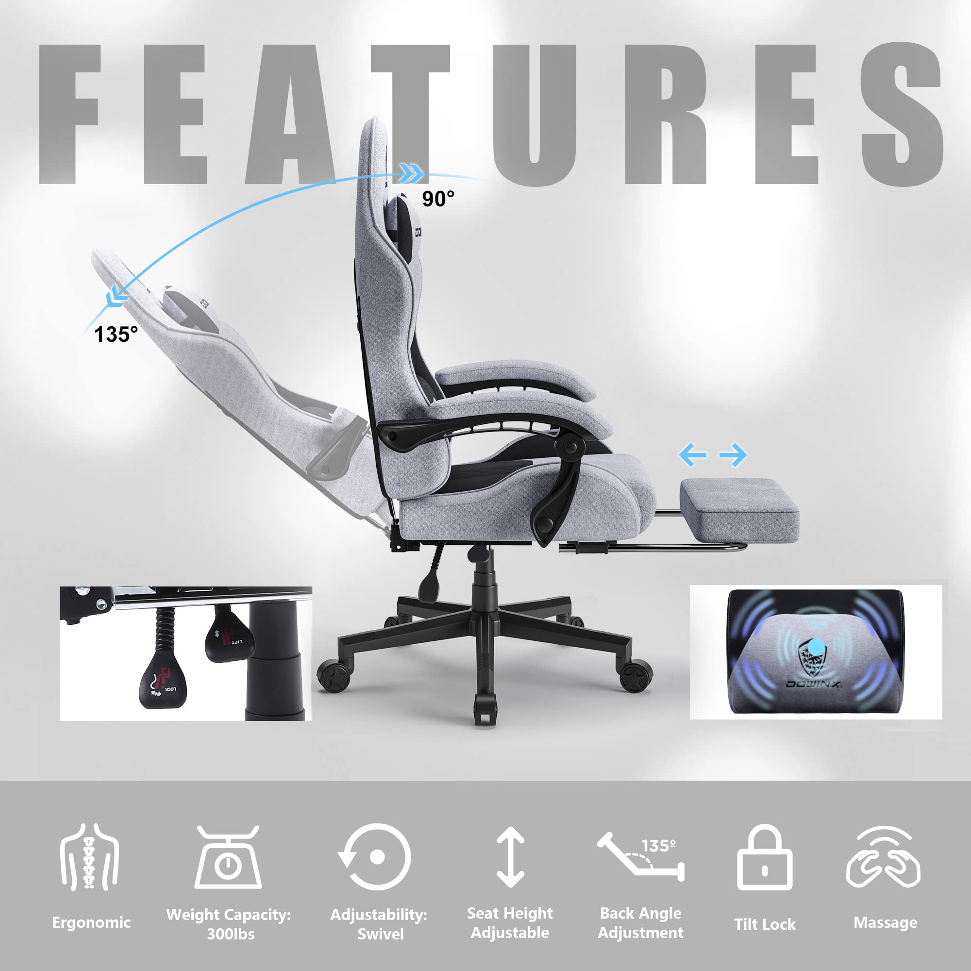 Gaming Chair Fabric with Pocket Spring Cushion Massage Game Chair Cloth
